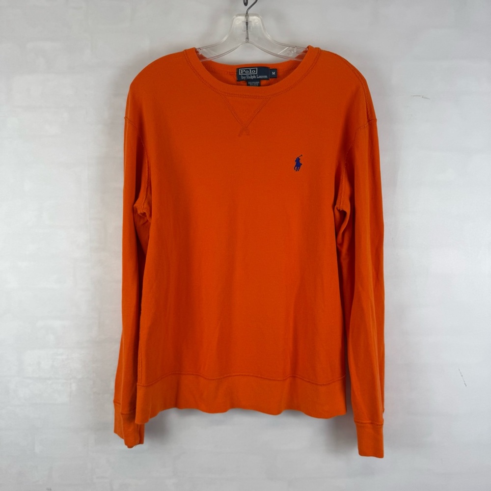 Polo Ralph Lauren Orange Waffle Knit Crewneck Sweater Pullover Logo Size M‎
